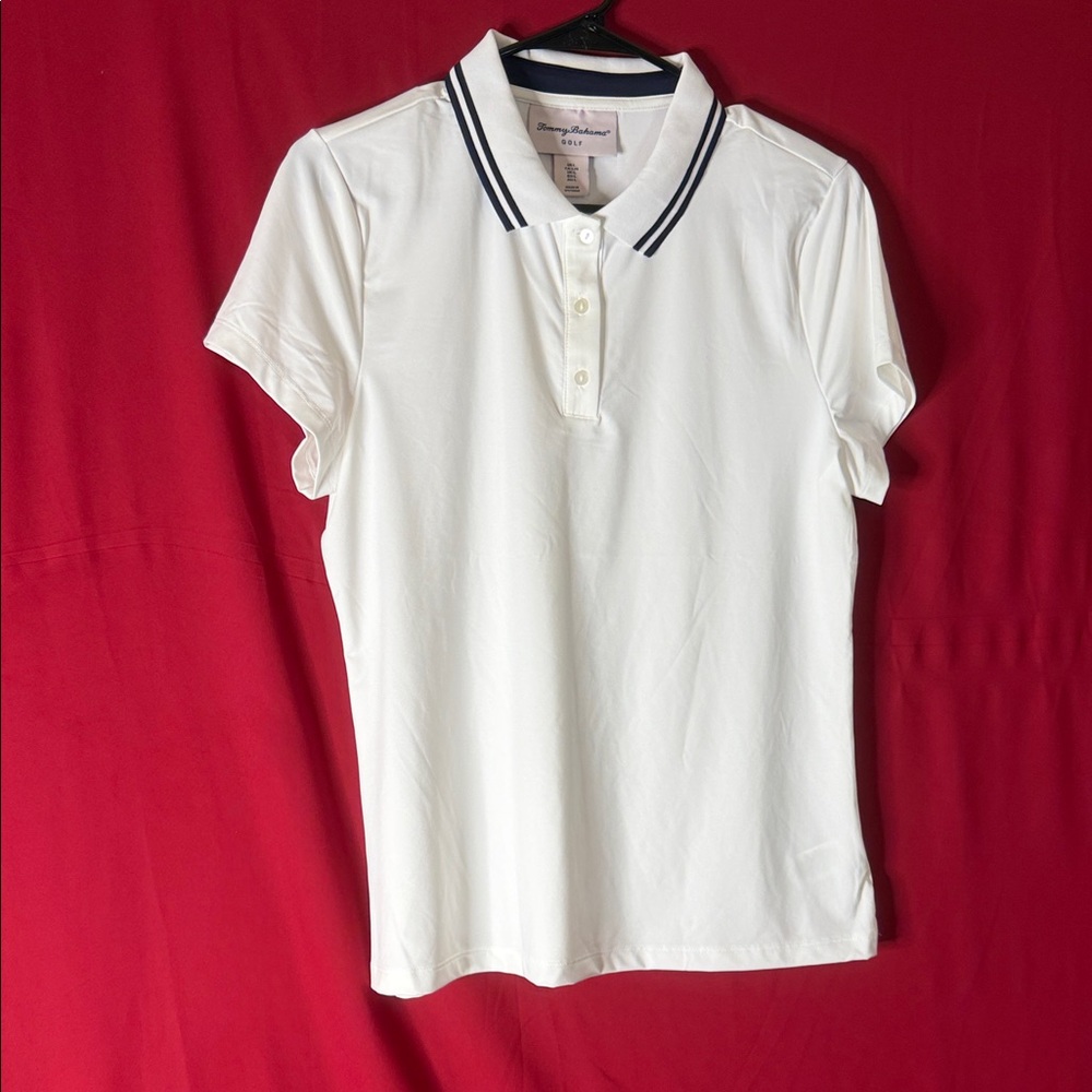 Tommy Bahama White Button Down Shirt with Black Trim - Picture 2 of 8